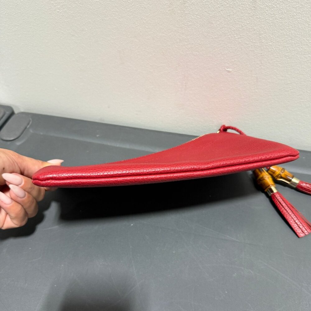 Gucci Red Leather Bamboo Clutch - Picture 3 of 6